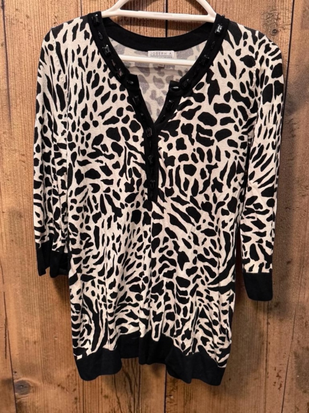 Joseph A Black & White Animal Print Knit Top MEDIUM - Picture 2 of 7